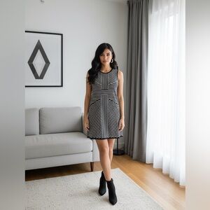 Nine West Monochrome Striped Midi Dress PTP 20”